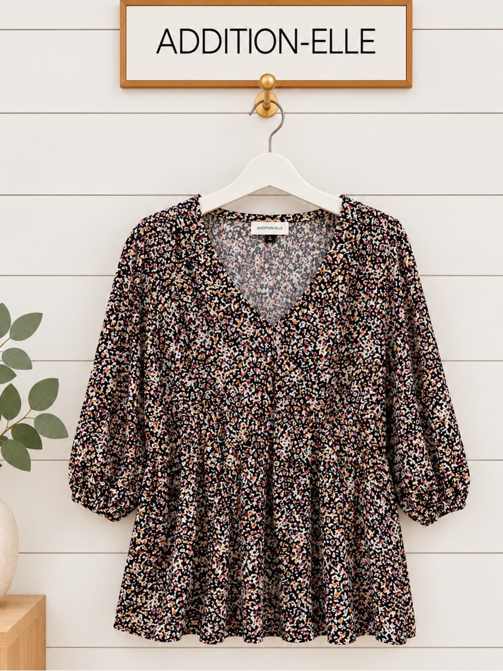 ADDITION ELLE Multicolor Print Peplum Top Size 2X
